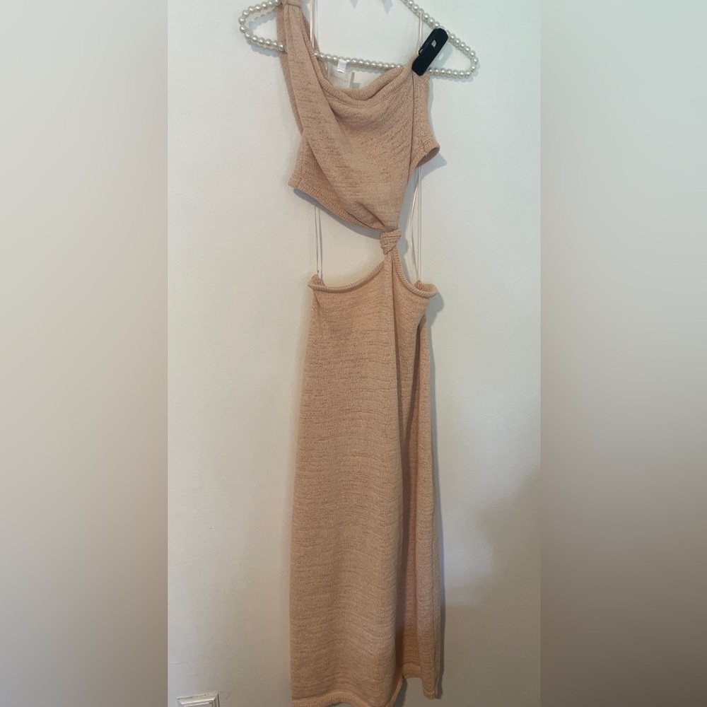 Line & Dot Tan Asymmetrical Ribbed Midi Dress Women’s Small
